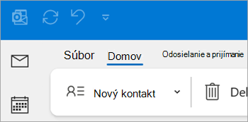 Snímka obrazovky s položkou Nový kontakt na páse s nástrojmi klasického Outlooku