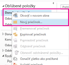Pomocou ponuky, ktorá sa zobrazí po kliknutí pravým tlačidlom myši, môžete vytvoriť nový podpriečinok.