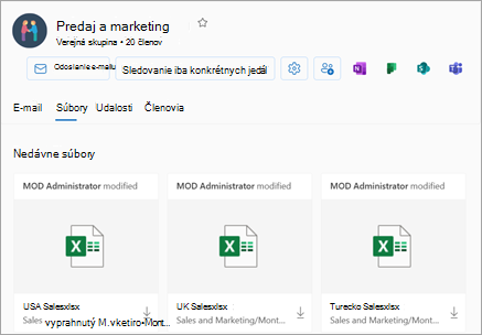 Prístup k naposledy použitým súborom je možný zo sekcie Files (Súbory) v zobrazení skupiny