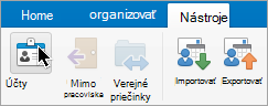 Zobrazuje tlačidlo Kontá v ponuke Nástroje