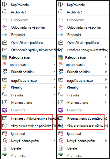 Súčasné zobrazenie možnosti Premiestniť a Vždy premiestniť vedľa seba