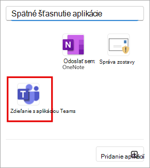 Ak chcete zdieľať e-mail z Outlooku do aplikácie Teams, vyberte položku Zdieľať do aplikácie Teams.