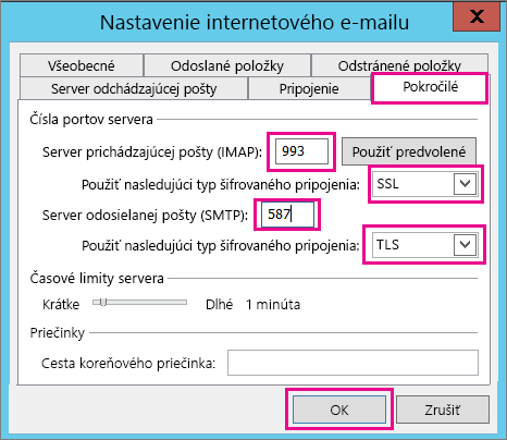 Zadajte rozšírené nastavenie e-mailu.