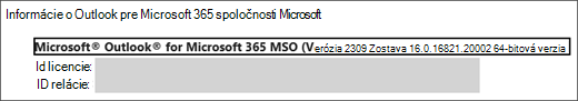 Snímka obrazovky zobrazujúca názov produktu, verziu, ktorú používate, a či je 32 alebo 64-bitová.