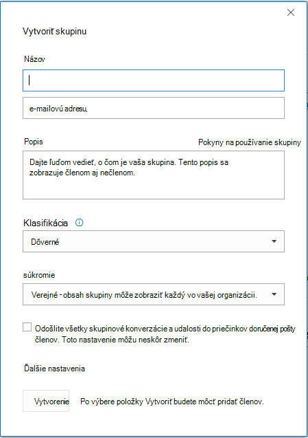 Vytvorenie skupiny