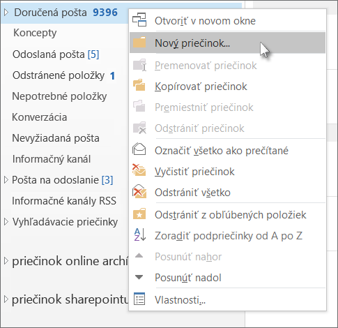 Pridanie nového priečinka