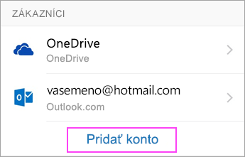 Ťuknite na položku Pridať konto