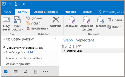 Obrázok, ako to vyzerá, keď máte konto Outlook.com v Outlook 2016.