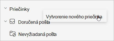 Snímka obrazovky s vybratou položkou Vytvoriť nový priečinok v ponuke Ďalšie možnosti na table Priečinok