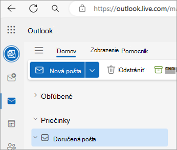Snímka obrazovky zobrazujúca Outlook.com domovskú stránku