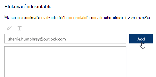 Snímka obrazovky s oknom s blokovanými odosielateľmi