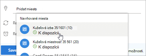 Snímka obrazovky s ponukou navrhovaných umiestnení