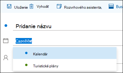 Snímka obrazovky s názvom kalendára vo formulári s podrobnosťami o udalosti