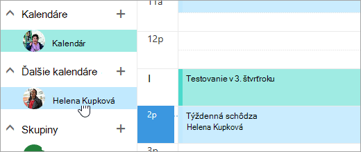 Snímka obrazovky so zdieľaným kalendárom.