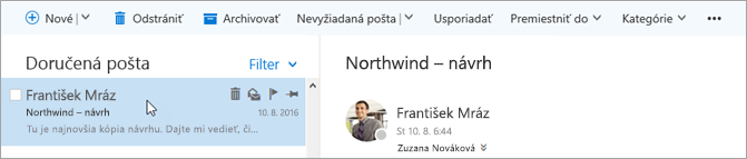Snímka obrazovky s panelom s ponukami.