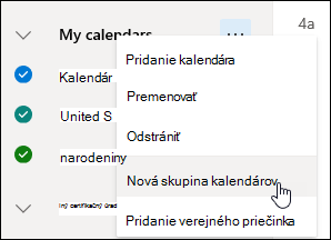 Snímka obrazovky s tlačidlom Nová skupina kalendárov