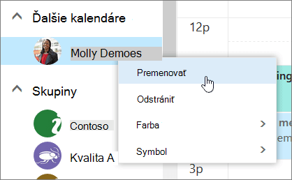 Snímka obrazovky s kontextovou ponukou Iné kalendáre.