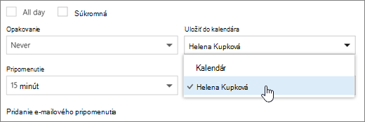 Snímka obrazovky s ponukou Uložiť do kalendára.