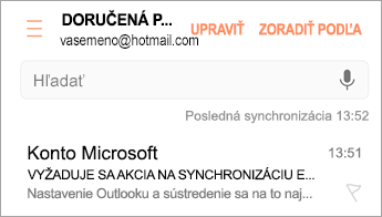 Otvorenie e-mailu s textom Vyžaduje sa