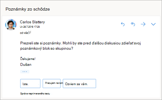 Snímka obrazovky s navrhovanými odpoveďami