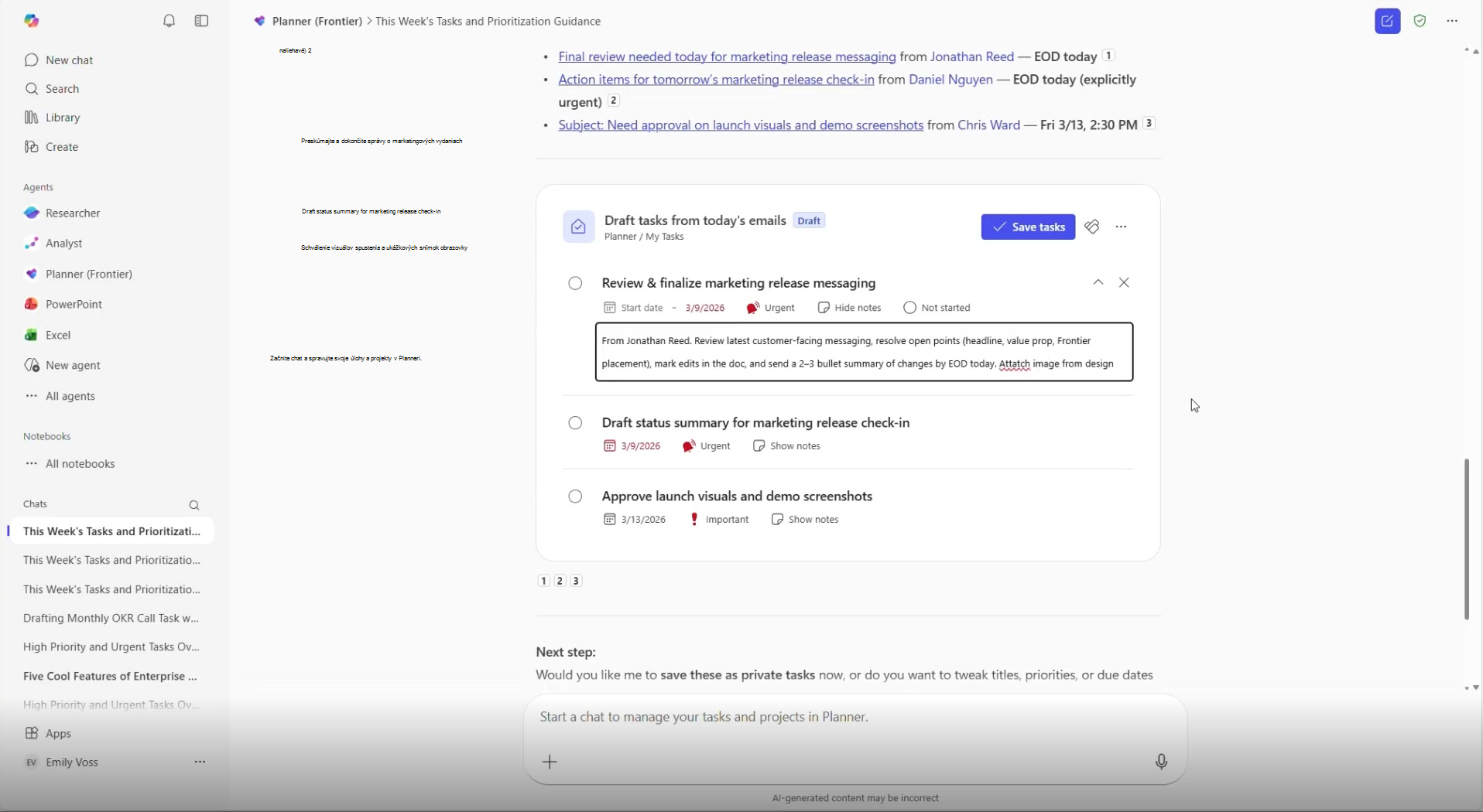 Snímka obrazovky znázorňujúca postup vytvárania úloh a plánov.