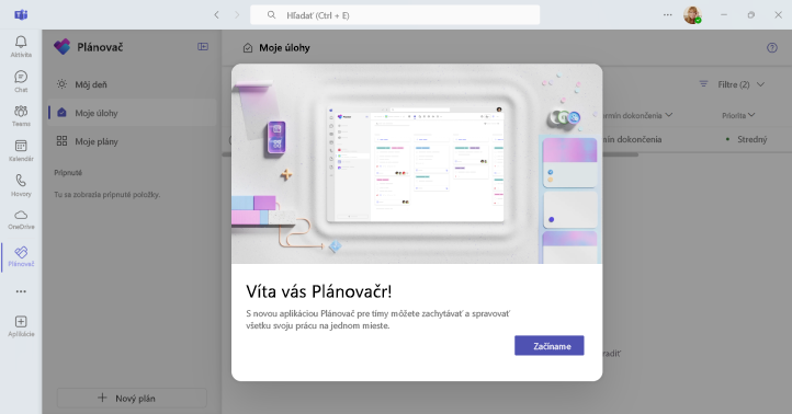 Snímka obrazovky s postupom prístupu k Planneru v Teams.