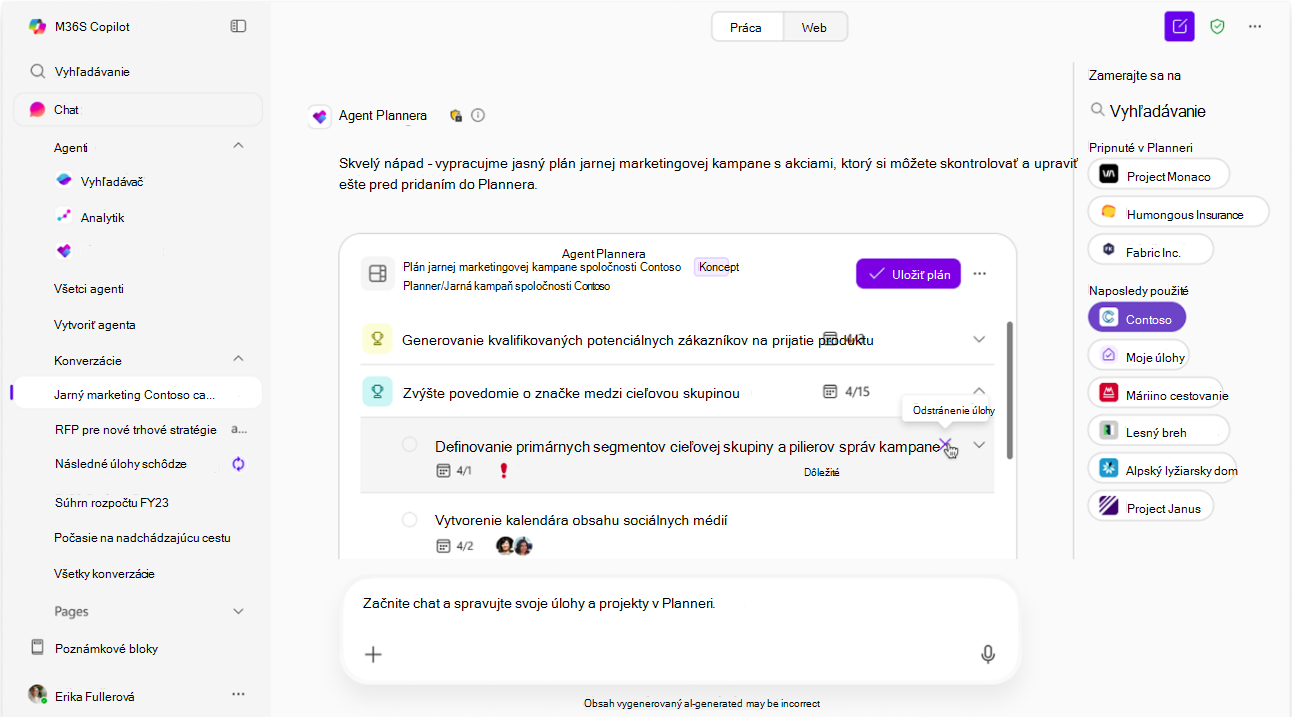 Snímka obrazovky znázorňujúca agenta Plannera upravujúceho návrh umelej inteligencie v režime konceptu.