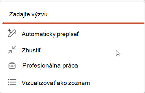 Snímka obrazovky s ikonou pera s automatickým prepisovaním.