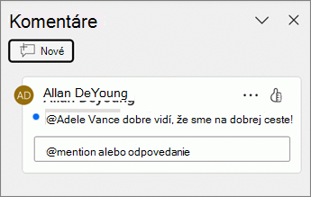 Vedľa kúska komentára na table Komentáre sa zobrazí modrá bodka.