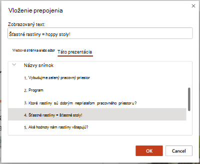 Dialógové okno Vloženie hypertextového prepojenia