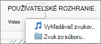 Ponuka vloženia zvuku s možnosťami zvuku zo súboru a vyhľadávača zvukov
