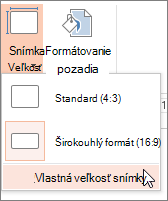 Možnosť ponuky Vlastná veľkosť snímky