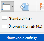 Zobrazuje možnosť Nastavenie strany v ponuke Veľkosť snímky