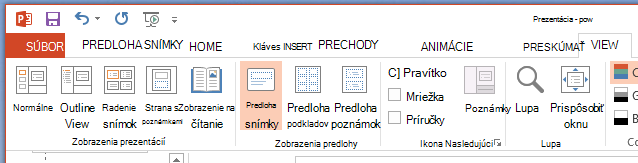 Tlačidlo Predloha snímky sa nachádza na páse s nástrojmi na karte Zobraziť.