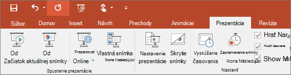 Karta Prezentácia na páse s nástrojmi v PowerPointe