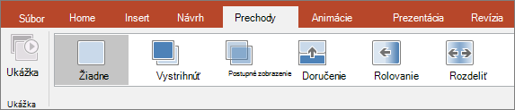 Karta Prechody na páse s nástrojmi v PowerPointe.