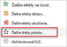 Kde sa dajú nájsť ďalšie dráhy pohybu ako len tie, ktoré sú v ponuke Pridať animáciu.