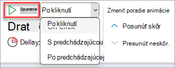 Selektor rozbaľovacieho zoznamu Spustiť v časovaní animácií.