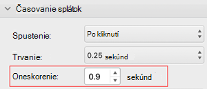 PowerPoint pre Mac ponuka časovania oneskorenia