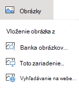 Na karte Vložiť na páse s nástrojmi vyberte položku Obrázky a potom v ponuke vyberte požadovaný typ obrázka.