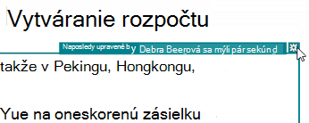 Snímka obrazovky zobrazujúca zápis zvýraznenia revízie s informáciou o tom, kto a kedy vykonal zmenu