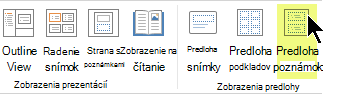 Na páse s nástrojmi vyberte na karte Zobraziť položku Predloha poznámok.