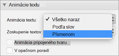Vyberte možnosť Podľa písmena