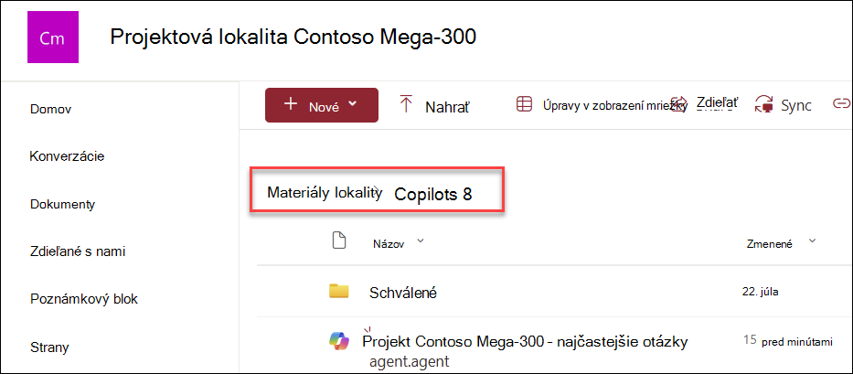 snímka obrazovky s miestom uloženia agentov Copilota, ak boli vytvorení z domovskej stránky