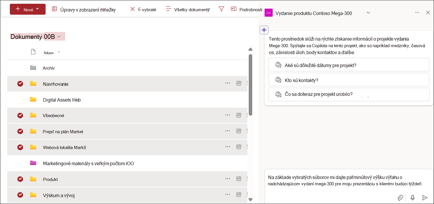Snímka obrazovky výberu súborov z knižnice dokumentov pre chat