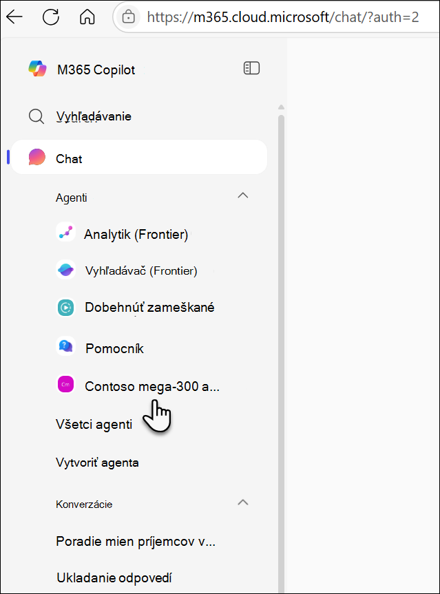Použitý agent sa zobrazuje v ľavej časti