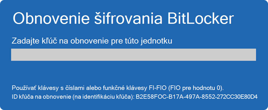 Snímka obrazovky obnovenia šifrovania BitLocker.