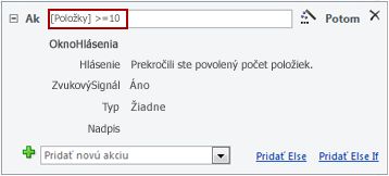 Výraz použitý v bloku makra Podmienka.