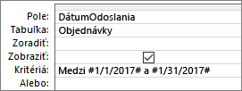 Výraz v riadku mriežky dotazu Kritériá.