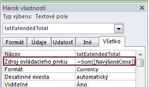 Výraz vo vlastnosti Zdroj ovládacieho prvku textového poľa.